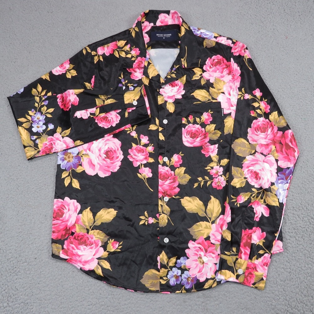 Noon Goons Mens Medium Black Floral Camp Collar Button Up Shirt NGFW20-036
